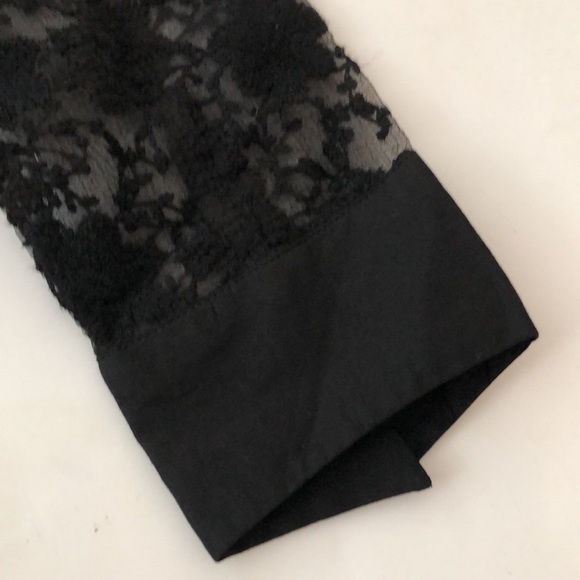 Black Shirt L Lace Long Sleeve & back Fitted Silver Rhinestone Buttons Excellent - Picture 4 of 12